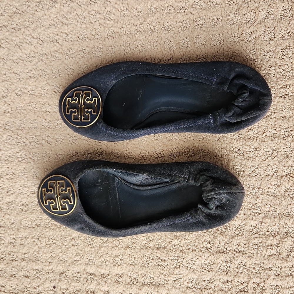 Tory Burch ballet flats, navy blue leather suede